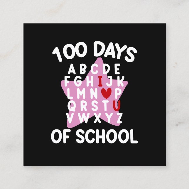 Carte De Visite Carré 100 Jours D'Alphabet Scolaire 100E Jour Enseignant (Devant)