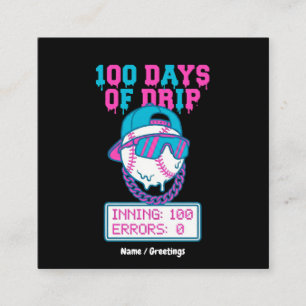 Carte De Visite Carré 100 jours de Drip 0 erreurs Baseball School Swag