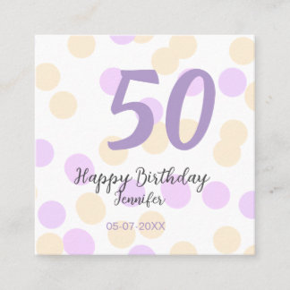 Carte De Visite Carré 50th birthday add name date purple orange polkadot