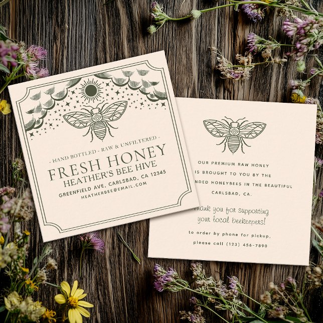 Carte De Visite Carré Abeille à miel à tarot de cuisine modifiable (Créateur téléchargé)
