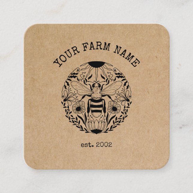Carte De Visite Carré Abeille Apiariste Ferme d'abeilles Honeycomb (Devant)