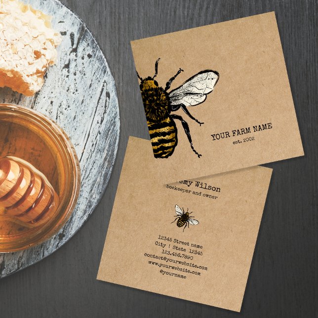 Carte De Visite Carré Abeille Apiariste Ferme d'abeilles Honeycomb (Créateur téléchargé)
