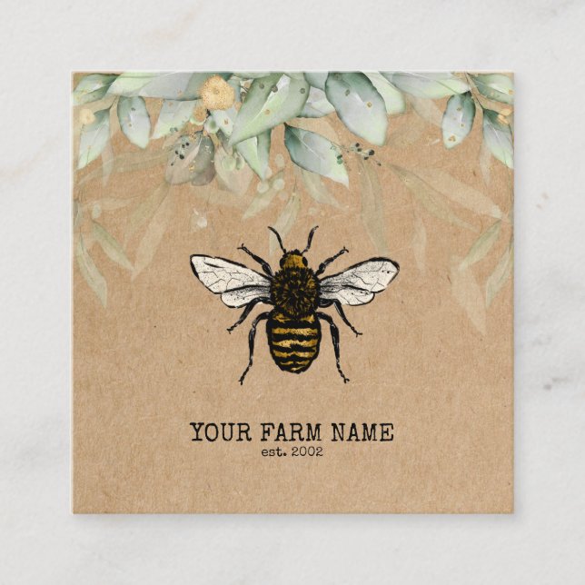 Carte De Visite Carré Abeille Apiariste Ferme d'abeilles Honeycomb Bu (Devant)