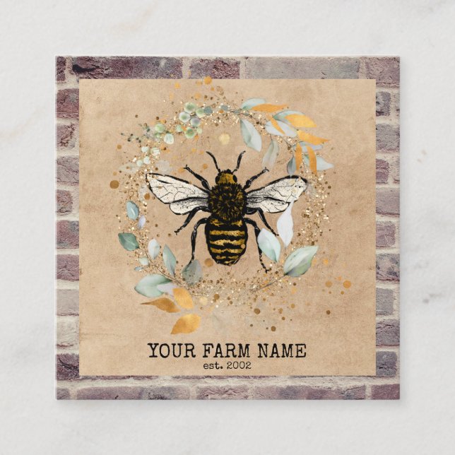 Carte De Visite Carré Abeille Apiariste Ferme d'abeilles Honeycomb Bu (Devant)