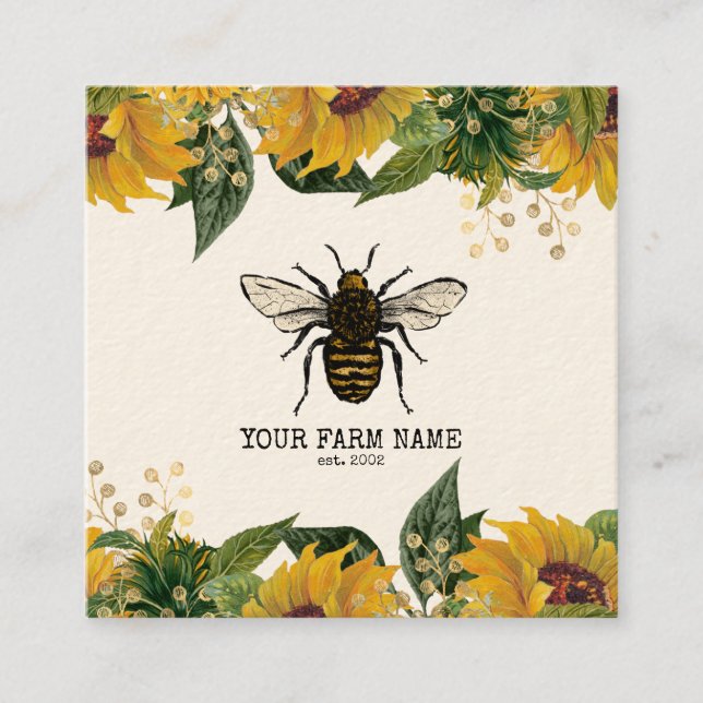 Carte De Visite Carré Abeille Apiariste Ferme d'abeilles Honeycomb Bu (Devant)