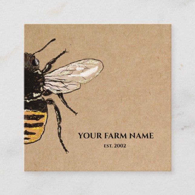 Carte De Visite Carré Abeille Apiariste Ferme d'abeilles Honeycomb Sq (Devant)