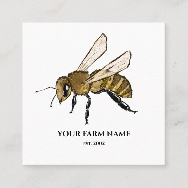 Carte De Visite Carré Abeille Apiariste Ferme d'abeilles Honeycomb Sq (Devant)