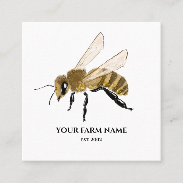 Carte De Visite Carré Abeille Apiariste Ferme d'abeilles Honeycomb Sq (Devant)