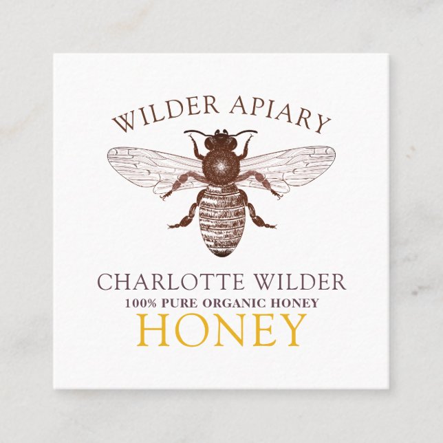 Carte De Visite Carré Abeille apiculteur apiculture Apiary Miel Carré Bu (Devant)