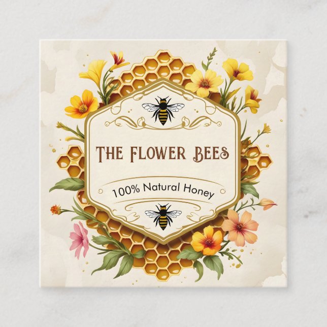 Carte De Visite Carré Abeilles de miel apiculteur apiaire jaune rose (Devant)