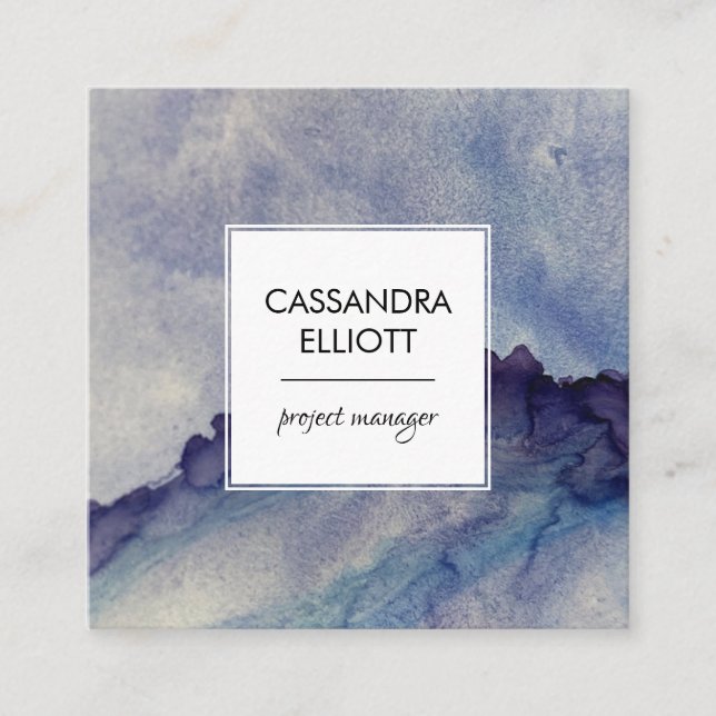 Carte De Visite Carré Abstrait Dusty Blue Purple Alcohol Enk Liquid Art (Devant)