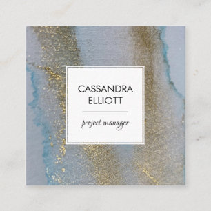 Carte De Visite Carré Abstrait Gold Blue Shimmer Alcool Encre Liquide Ar