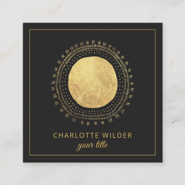 Carte De Visite Carré Abstrait Gold Foil Cercle Carré noir (Devant)