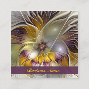 Carte De Visite Carré Abstrait Imaginaire coloré Fleur moderne Fractal