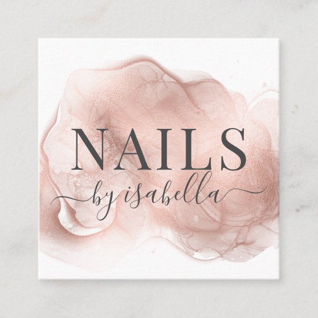 Carte De Visite Carré Abstrait Manicurist Nail Salon Rose Parties scinti (Devant)