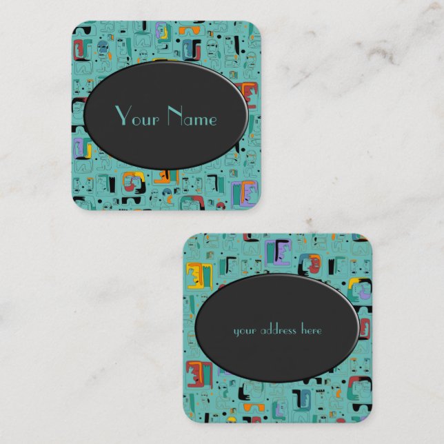 Carte De Visite Carré Abstrait maya anciens visages motif 1 (Devant / Derrière)