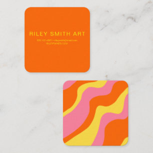 Carte De Visite Carré Abstrait orange jaune rose rétro