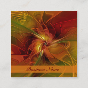 Carte De Visite Carré Abstrait Rouge Orange Brown Vert Fractal Art Flowe