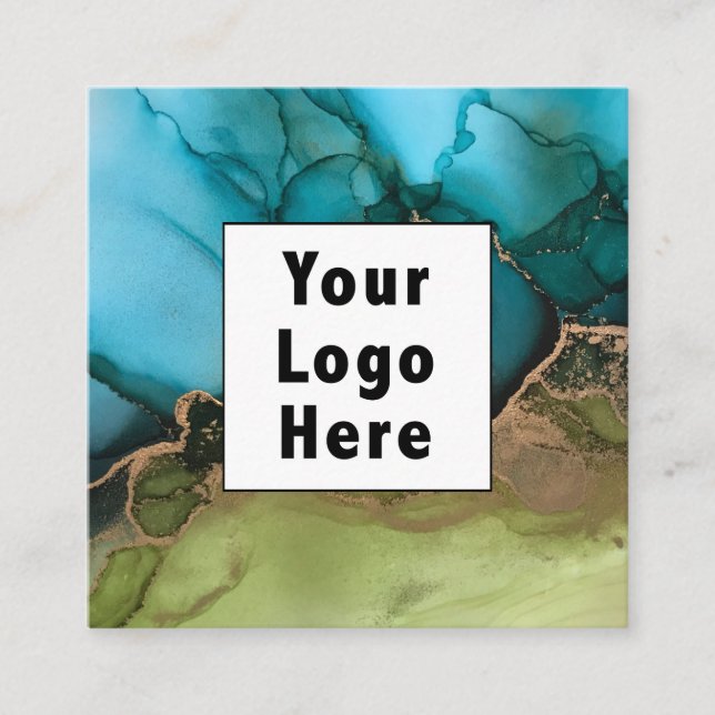 Carte De Visite Carré Abstrait Turquoise Black Metallic Gold Ajouter vot (Devant)