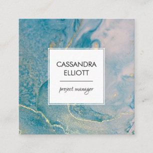 Carte De Visite Carré Abstrait Turquoise Blue & Gold Alcohol Enk Liquid 