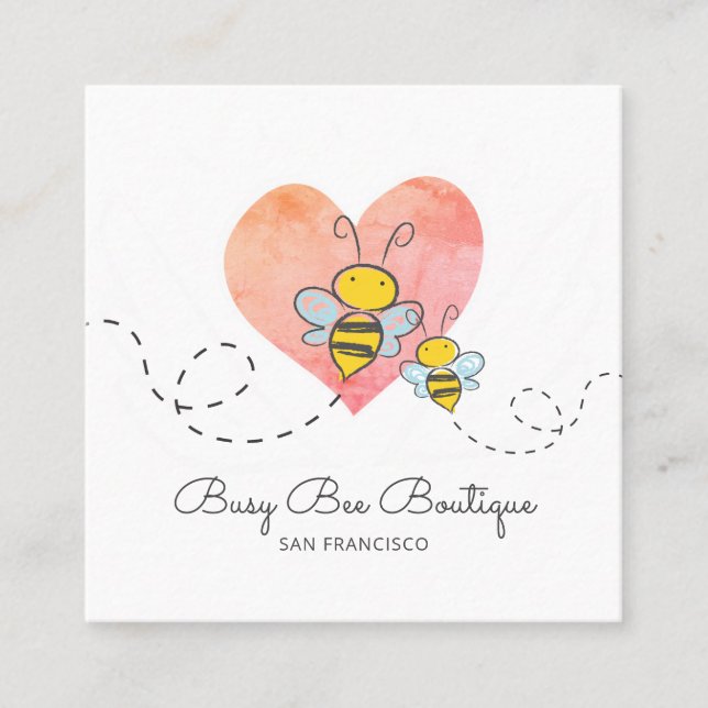 Carte De Visite Carré Adorable Bumble Bees Et Rose Heart Boutique (Devant)