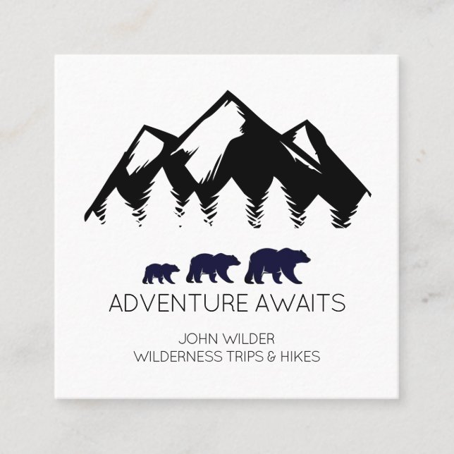 Carte De Visite Carré Adventure Await Rustic Bears Outdoor Randonnées Gu (Devant)