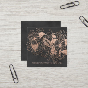 Carte De Visite Carré Affaires carrées florales de Koi de feuille d'or