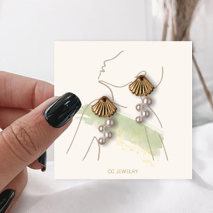 Carte De Visite Carré Affichage des oreilles bijoux de la dame aquarelle