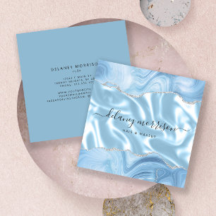 Carte De Visite Carré Agate Bleue Paillettes Argent Luxe