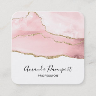 Carte De Visite Carré Agate rose vierge avec ruban or Élégant