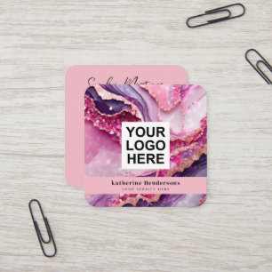 Carte De Visite Carré Agate violette glamour & Logo Code QR