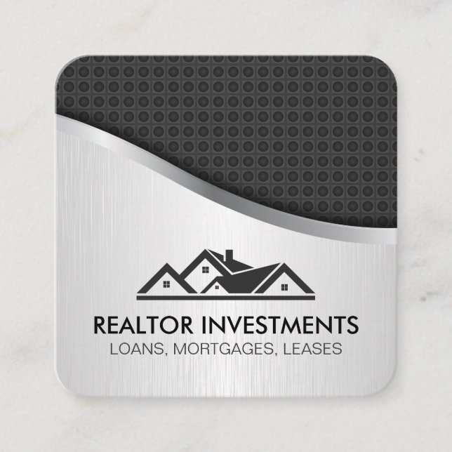 Carte De Visite Carré Agent immobilier en fibre de carbone métallique (Devant)