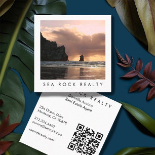 Carte De Visite Carré Agent immobilier unique Rocks Beach Photo QR Code