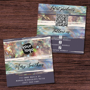 Carte De Visite Carré Ajouter Logo Social Media QR Code Mère de Pearl Op