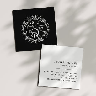 Carte De Visite Carré Ajouter votre logo   Noir moderne et blanc