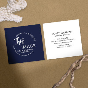 Carte De Visite Carré Ajouter votre logo personnalisé Elegant, Blanc sur