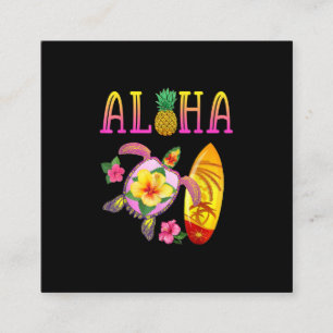 Carte De Visite Carré Aloha Cool Kawaii Turtle Surfboard Hawaiian Turtle
