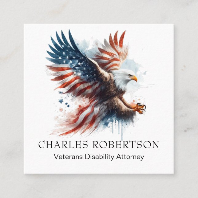 Carte De Visite Carré *~* Américain. Aigle à drapeau QR AP16 (Devant)