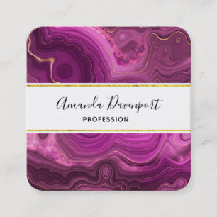 Carte De Visite Carré Améthyste Violet Et Agate Abstrait Or