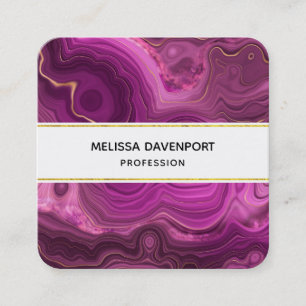 Carte De Visite Carré Améthyste Violet Et Agate Abstrait Or