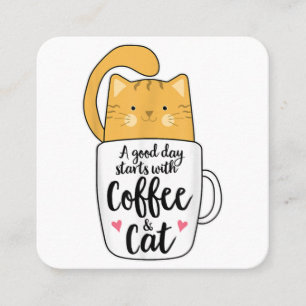 Carte De Visite Carré Amusant Amoureux des chats de Mug de café orange