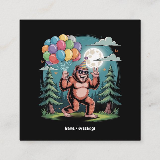 Carte De Visite Carré Amusant Bigfoot fête d'anniversaire Bash Balloons (Devant)