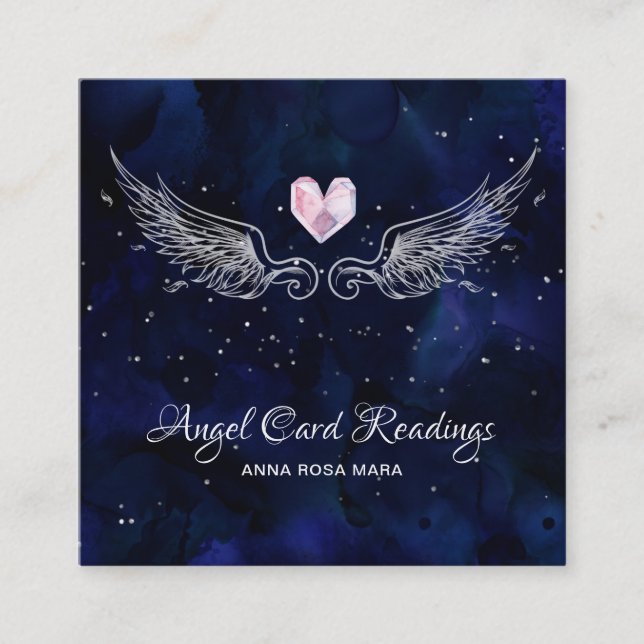 Carte De Visite Carré *~* Ange ailes Starry Cristal Coeur Ciel de nuit (Devant)