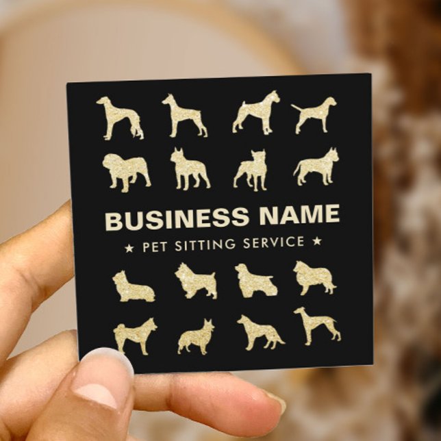 Carte De Visite Carré Animaux de compagnie Sitting Modern Black & Gold C (Créateur téléchargé)