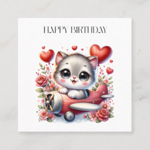 Carte De Visite Carré Anniversaire de Kitten Pilot