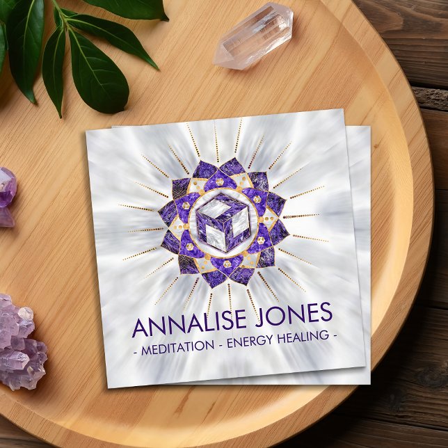 Carte De Visite Carré Antahkarana à Lotus Mandala- Amethyst et Pearl (Créateur téléchargé)