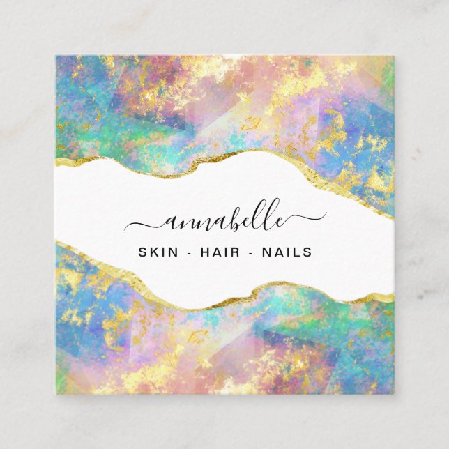 Carte De Visite Carré *~* AP26 OPAL Rainbow QR Gold Parties scintillant  (Devant)