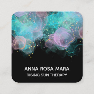 Carte De Visite Carré *~* AP46 Logo Pastel QR Gold Parties scintillant E