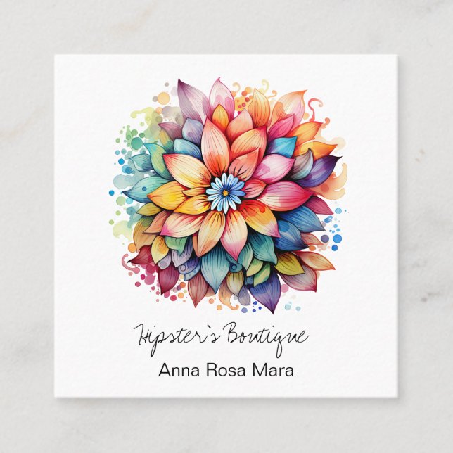 Carte De Visite Carré *~* AP57 Bouquet de fleurs Boho QR Bold Retro 60's (Devant)