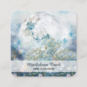 Carte De Visite Carré *~* AP70 Ethereal Pastel Moon Flowers QR Floral